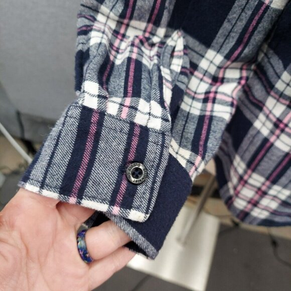 Stillwater Supply Top Womens Large Purple Plaid Long Roll Tab Sleeve Button Up - Picture 7 of 9